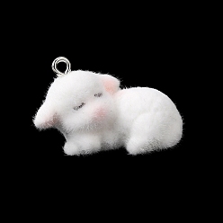 Овца Флокированные подвески из непрозрачной смолы, с платиновыми тоновыми железными петлями, белые, овца, 17x28.5x15 мм, отверстие : 2 мм