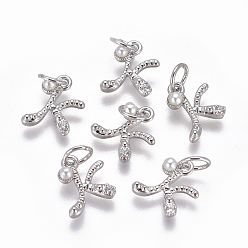 Letter K Латунь прелести, с фианитами и оболочки жемчужиной шарик, буквы, платина, прозрачные, letter.k, 9.5~11x3.5~10.8x3~3.5 мм, отверстие : 3.5 мм