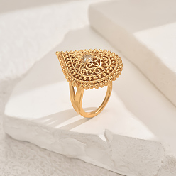 Прозрачный Регулируемые кольца для женщин с микропаве из латуни и кубическими цирконами, слеза, золотые, прозрачные, слеза: 29x20 мм, внутренний диаметр: регулируемый