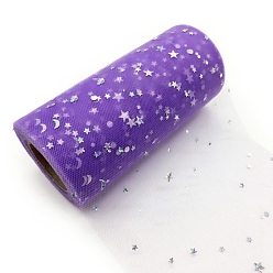 Фиолетовый Блестящие рулоны ткани из полиэстера и тюля, сетчатая катушка с серебряными блестками в виде звезд, луны и солнца, для свадьбы и украшения, фиолетовые, 5-7/8 дюйм (150 мм), о 25 ярдов / крен