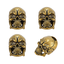 Bronze Antique 4pcs perles européennes en laiton, Perles avec un grand trou   , crane, bronze antique, 22x14x17mm, Trou: 6x5.5mm