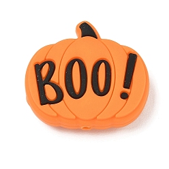 Kürbis Halloween-Silikonperlen, Fokalperlen, orange, Buh, Kürbis!, 26.5x19x8.5 mm, Bohrung: 3 mm