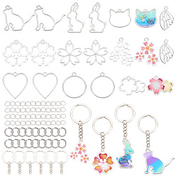 Platinum DIY Keychain Making Kits, including Alloy Open Back Bezel Pendants, 304 Stainless Steel Jump Ring, Iron Split Key Rings & Chains, Platinum, 6x0.8mm, Hole: 4.5mm
