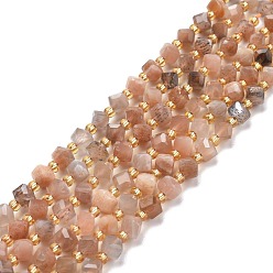 Multi-Moonstone Natural Multi-Moonstone Beads Strands, with Seed Beads, Faceted, Diagonal Cube Beads, 5~6x5~6x4~5mm, Hole: 1mm, about 49~55pcs/strand, 15.35''~15.75''(39~40cm)