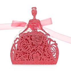 Красный Европейский стиль лазерная резка свадебная роза девушка бумажные конфеты подарочная упаковка коробки с лентой, блестящие складные коробки для хранения вещей на свадьбу, красные, 6.3x4x7 см