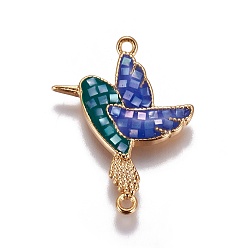 Golden Brass Enamel Links connectors, with Shell Chips, Bird, Golden, 23.5x17x2mm, Hole: 1mm