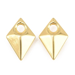 Chapado en Oro Real 18K Colgantes de latón, encantos de rombos, chapado en rack, larga duración plateado, sin plomo y el cadmio, real 18 k chapado en oro, 30x20x7.5 mm, agujero: 5 mm