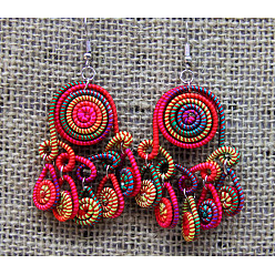 Темно-Розовый Серьги-подвески из железного полиэстера, спиральный цветок, платина, темно-розовыми, 65 мм