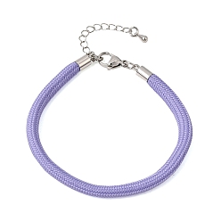 Lilac Braided Round Polyester Cord Bracelet Makings, with Brass Findings and 202 Stainless Steel Lobster Claw Clasps, Stainless Steel Color, Lilac, 7.28 inch(18.5cm)