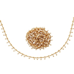 Белый Латунь стекла ручной работы из бисера цепи, пайки, долговечный, реальный 18 k позолоченный, рондель, белые, Коннекторы : 2x2x0.8 мм, очарование: 5.5x3 мм