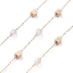 Прозрачный Цепочки из латунных и стеклянных бусин ручной работы, для ожерелья браслеты решений, долговечный, пайки, с катушкой, прозрачные, 2x0.8x0.3 мм, около 16.40 футов (5 м) / рулон