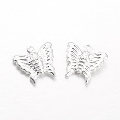 Silver Brass Charms, Butterfly, Silver Color Plated, 14x15x3.5mm, Hole: 1mm