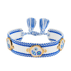 Белый Регулируемые браслеты-слайдеры из полиэстера, сплава, смолы, эмали и стразов, украшенные символом «злого глаза»., браслеты макраме для женщин, с кистями, белые, 5.91~9.45 дюйм (15~24 см)