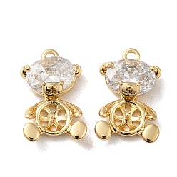 Real 18K Gold Plated Brass with Glass Peg Bails, Bear, for Half Drilled Beads, Cadmium Free & Nickel Free & Lead Free, Real 18K Gold Plated, 16.5x10x5mm, Hole: 1.2mm