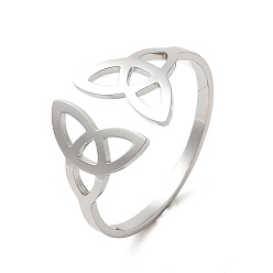 Нержавеющая Сталь Цвет Не тускнеет 304 открытое манжетное кольцо из нержавеющей стали, полый тройственный узел, цвет нержавеющей стали, размер США 8 1/2 (18.5 мм)