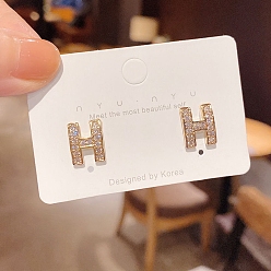 Letter H Alloy Rhinestone Earrings for Women, Letter H, 24x10mm