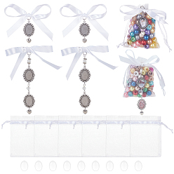 Античное Серебро Овальная подвеска из сплава с сердцем в тибетском стиле, украшение для фото, с атласной лентой и кабошонами из жемчуга и прозрачного стекла, для оформления свадебного букета, античное серебро, 50~110 мм, 2 стиль, 4 шт / стиль, 8 шт / коробка