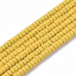 Gold Spray Painted Non-magnetic Synthetic Hematite Beads Strands, Hexagon, Gold, 2x1mm, Hole: 0.8mm, about 330~335pcs/strand, 15.75 inch(40cm)