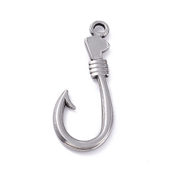 Stainless Steel Color Non-Tarnish 304 Stainless Steel Pendants, Fishhook, Stainless Steel Color, 37x15.5x2.5mm, Hole: 2.5mm