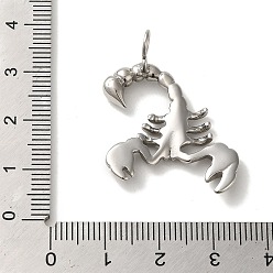 Stainless Steel Color 316L Surgical Stainless Steel Pendants, Scorpio Charm, Stainless Steel Color, 30x25x4.5mm, Hole: 3mm