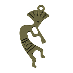 Античная Бронза Сплавочные подвески тибетского стиля, без кадмия и без свинца, Kokopelli, античная бронза, 38x16x1.5 мм, Отверстие : 2 мм , около 483 шт / 1000 г