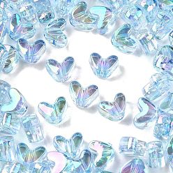 Небесно-голубой Уф-покрытие прозрачные акриловые бусины, радужный, сердце, голубой, 9x11.5x7 мм, отверстие : 1.4 мм