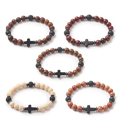 (52) Непрозрачная лаванда Браслет из бусин из натурального дерева и драгоценных камней для мужчин и женщин, крест браслет, разноцветные, 1/4~3/8 дюйм (0.65~0.85 см), внутренний диаметр: 2-1/4 дюйм (5.6 см)