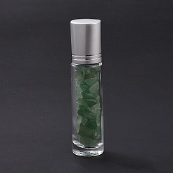 Green Aventurine Glass Roller Ball Bottles, Essential Oil Refillable Bottle, with Green Aventurine Chip Beads, for Personal Care, 85x20mm, Beads: 3x11~3x7mm, Capacity: 10ml