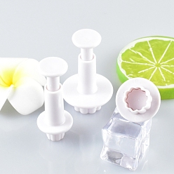 Белый Набор пластиковых штампов для печенья с помадкой, печать печенья печенья впечатление, круглые с цветочным узором, белые, 20~30x42~50 мм, о 3 шт / комплект