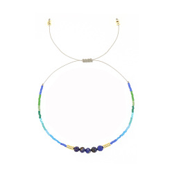 Разноцветный Женские плетеные браслеты из стеклянных бусин и натурального лазурита, красочный