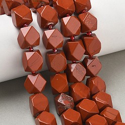 Red Jasper Natural Red Jasper Beads Strands, Nuggets, Faceted, with Seed Beads, 11.5~12.5x9~13x9~12mm, Hole: 1mm, about 28pcs/strand, 14.96''(38cm)