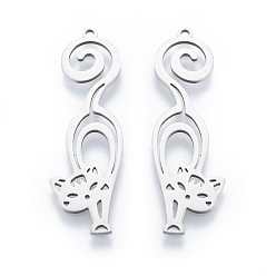 Нержавеющая Сталь Цвет Не тускнеющие 201 подвески из нержавеющей стали, кошка, цвет нержавеющей стали, 39x12x1 мм, отверстие : 1.4 мм