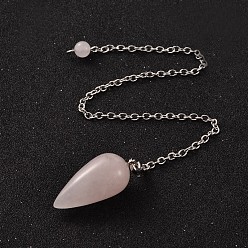 Розовый Кварц Каплевидные маятники из розового кварца из латуни платинового цвета, с карабин-лобстерами , 220x3 мм