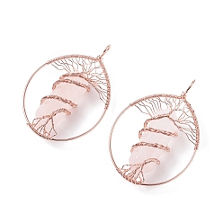 Rose Quartz Natural Rose Quartz Big Pendants, with Brass Findings, Teardrop, 69~71x49~51.5x15~18mm, Hole: 5x6mm