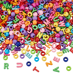 (52) Непрозрачная лаванда 80g непрозрачные акриловые бусины, рондель, с 90г непрозрачных смоляных шариков, письмо амулеты, разноцветные, 10~12.5x4.5~7.5 мм, отверстие : 4.8~8.5 мм