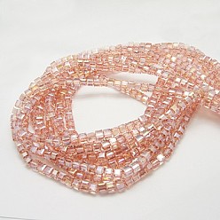 Misty Rose Electroplate Glass Beads Strands, AB Color Plated, Faceted, Cube, Misty Rose, 4x4x4mm, Hole: 1mm