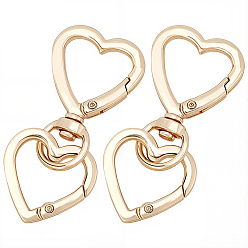 Light Gold 6застежки-крючки в форме сердца из цинкового сплава шт., 6шт. сплав пружинных затворных колец, сердце, золотой свет, 25x25.5x3.5 мм