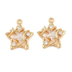 Real 18K Gold Plated Brass Micro Pave Clear Cubic Zirconia Pendants, Star Charms, Real 18K Gold Plated, 17.5x15x5mm, Hole: 1.4mm