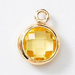 Золотистый Подвески из латуни и стекла с камнями рождения, плоско-круглые, граненые, золотые, 9 мм, отверстие : 9.2x6.8x3 мм