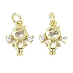 Золотой Латунные микро проложить кубического циркония подвески, человеческая форма, без свинца и без кадмия, долговечный, с целью перехода в кольце, золотые, 14x10.5x2.5 мм, отверстие : 3.5 мм