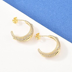 Настоящее золото 18K Серьги-гвоздики из латуни в форме буквы С с микропаве из прозрачных кубических цирконий, долговечный, реальный 18 k позолоченный, 20x8 мм