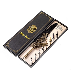 Черный Перо перо перо, винтажная чернильная ручка с перьями, Ручка из сплава с крыльями в стиле панк, гусиное перо, ручка для каллиграфии, подарок на Рождество и день рождения, чёрные, 24~25 см