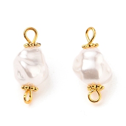 Creamy White Eco-Friendly ABS Plastic Imitation Pearl Pendants, with Golden Plated Brass & Alloy Findings, Nuggets, Creamy White, 18.7x10x8.5mm, Hole: 2.2mm