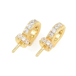 Real 18K Gold Plated Brass Micro Pave Clear Cubic Zirconia Fold Over Clasps, for Half Drilled Beads, Rack Plating, Long-Lasting Plated, Cadmium Free & Lead Free, Real 18K Gold Plated, 15x9x5mm, Pin: 1mm