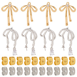 Real Gold Plated & Real Platinum Plated Набор для поиска поделок для изготовления ювелирных изделий, включая латунные подвески с микро-паве с прозрачным фианитом и фурнитуру для сережек-гвоздиков, ушные гайки, настоящее золото и платина, 112 шт / коробка