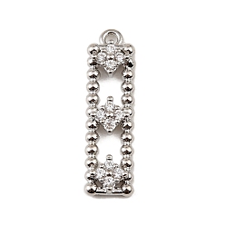Platinum Brass Micro Pave Clear Cubic Zirconia Pendants, Rectangle with Rhombus Pattern Charms, Rack Plating, Long-Lasting Plated, Cadmium Free & Lead Free, Platinum, 22.5x6x3mm, Hole: 1.2mm