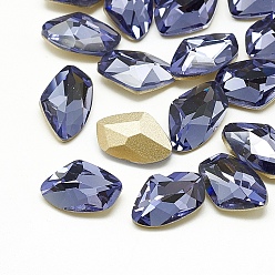 Tanzanite DIY Pointed Back K9 Glass Rhinestone Cabochons, Random Color Back Plated, Faceted, Axe, Tanzanite, 14x9x4.5mm, 20pcs/bag