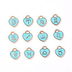 Темно-бирюзовый Цинкового сплава эмали прелести, сердце с созвездием, золотой свет, темные бирюзовый, 14x12x1.5 мм, отверстие : 2.5x4 мм, 12 шт / комплект