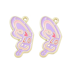 Doré  Pendentifs en émail , papillon avec des breloques de mots lo, pendentifs fendues, or, 29.5x17x1mm, Trou: 1.6mm