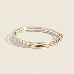 Real Gold Plated & Stainless Steel Color 304 Stainless Steel 3-Strand Bangle Sets for Women, Real Gold Plated & Stainless Steel Color, Inner Diameter: 2.38 inch(6.04cm), 3pcs/set